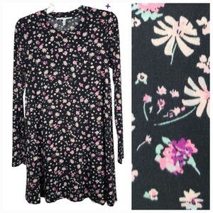 BCBG Long Sleeve Ditsy Print A-Line Dress BCBGeneration Black Jersey Knit Swing